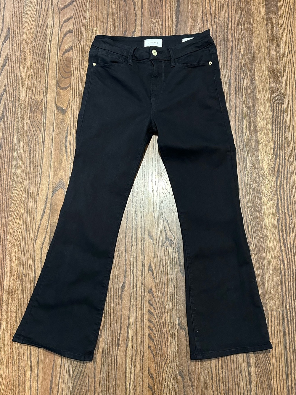 FRAME Le Crop Mini Boot Jeans Black Film Noir Women’s Size 26 Stretch Crop Flare